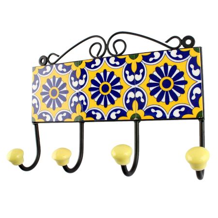Navy Blue Wheel Flower Ceramic Tile Hook Online